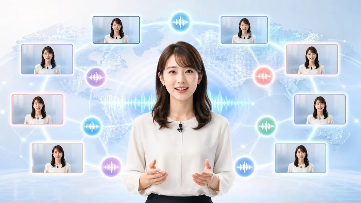 同じ動画を世界の10言語へ展開するイメージ