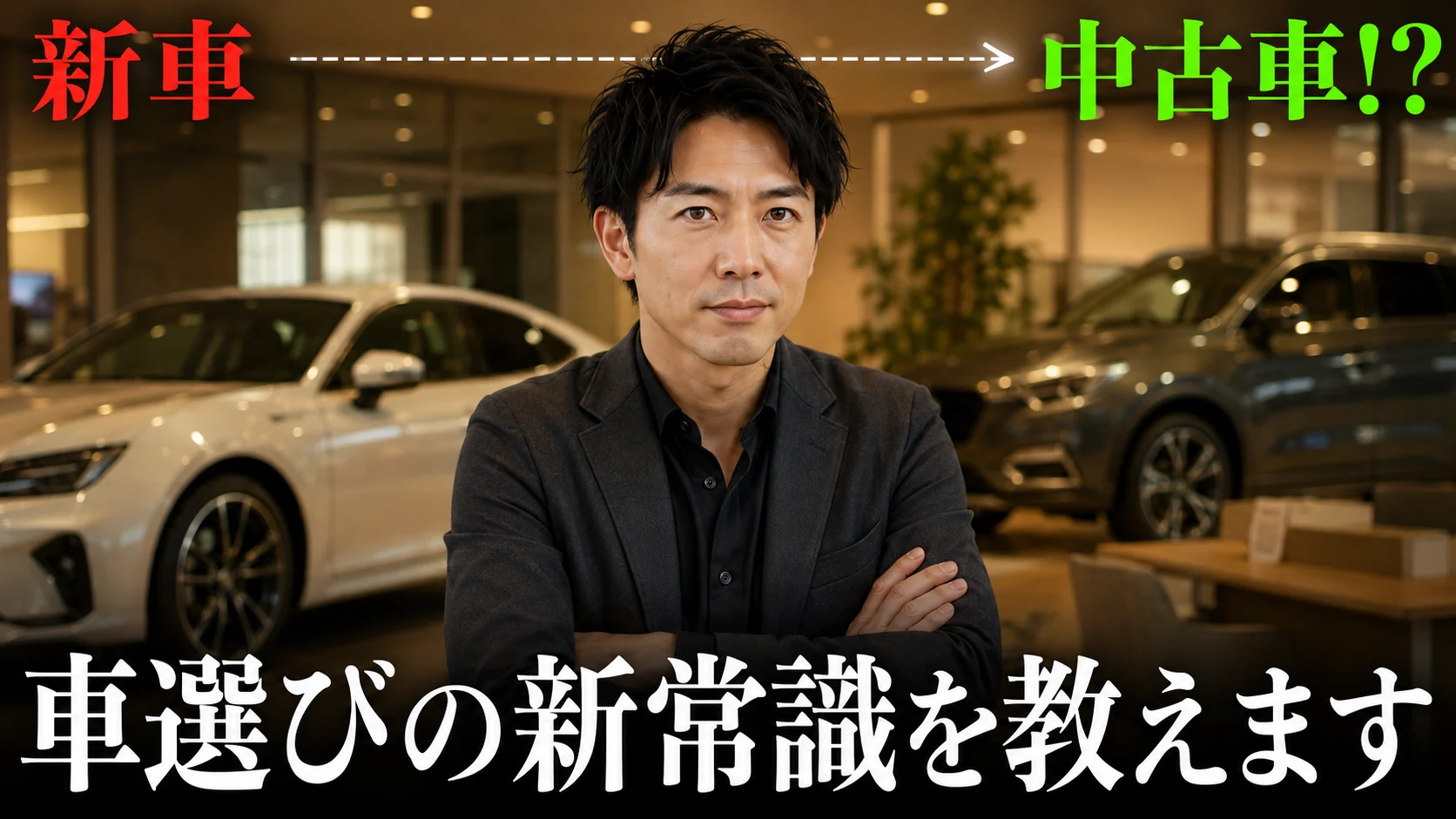 新車と中古車の選び方をテーマにしたサムネイル作例