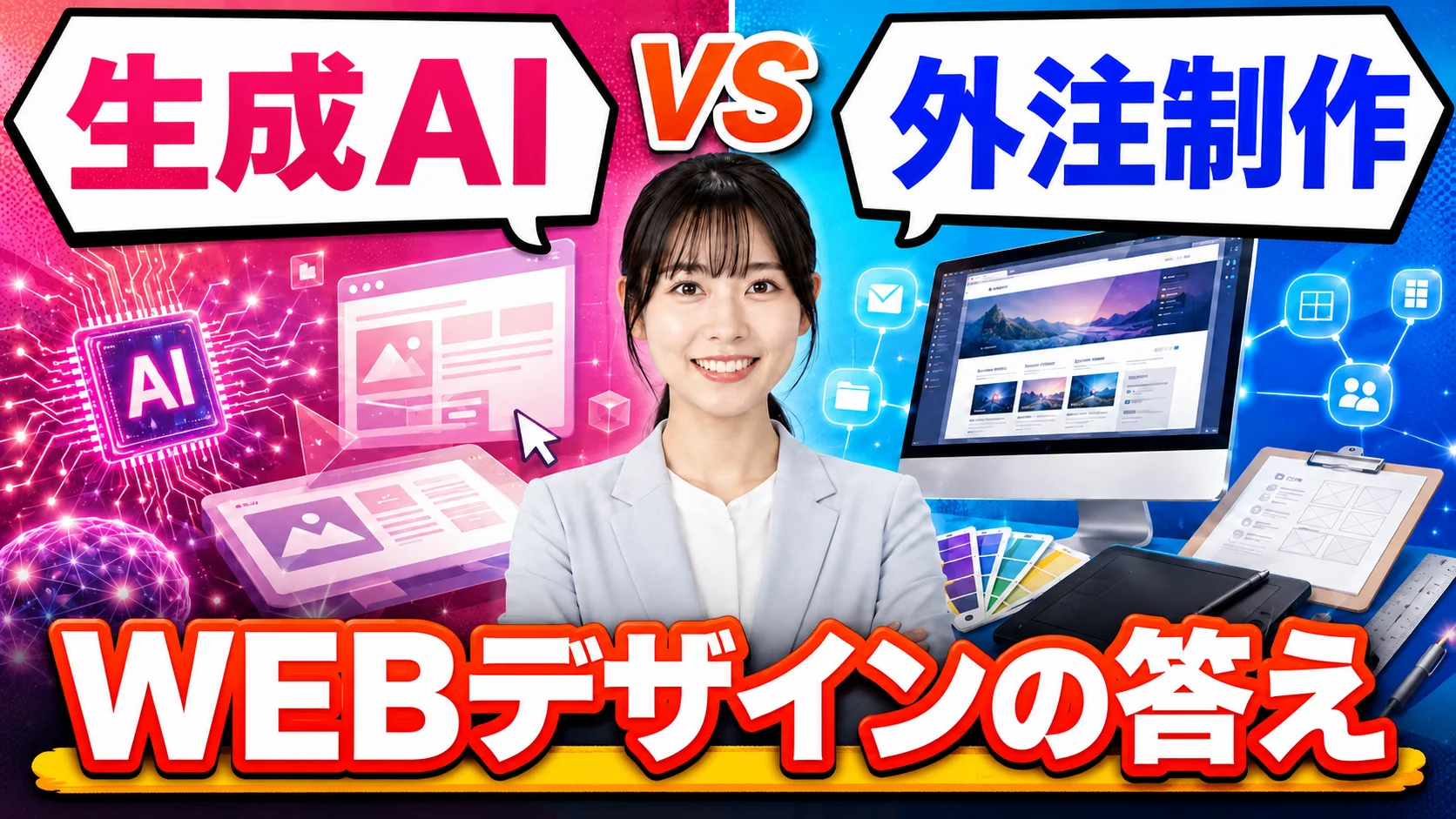 生成AIと外注制作を比較したWebデザインのサムネイル作例